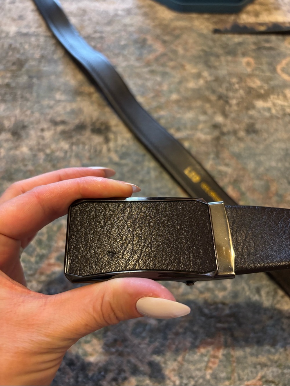 Men's Brown Leather Ratchet Belt with Polished Buckle